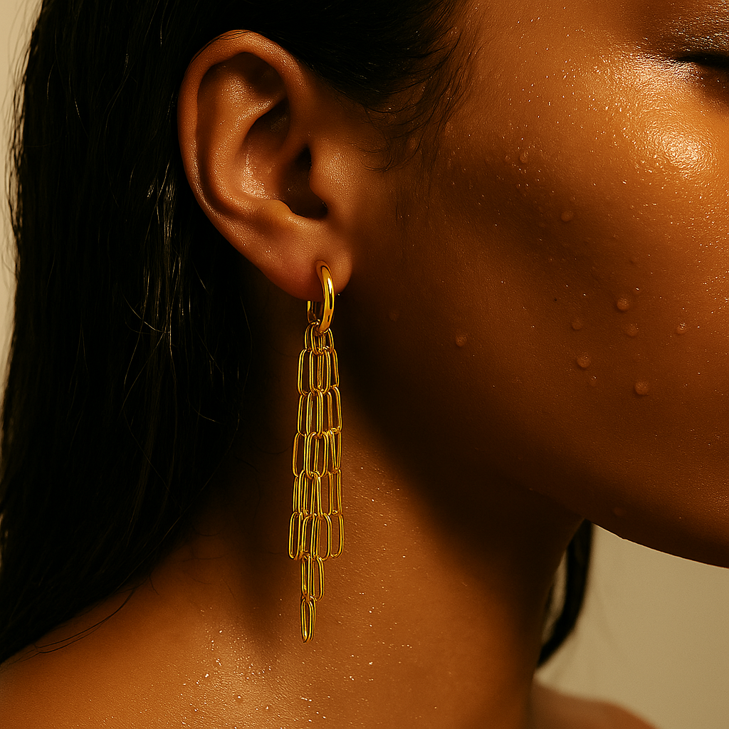 Olandria Drop Chain Huggie Hoop Earring