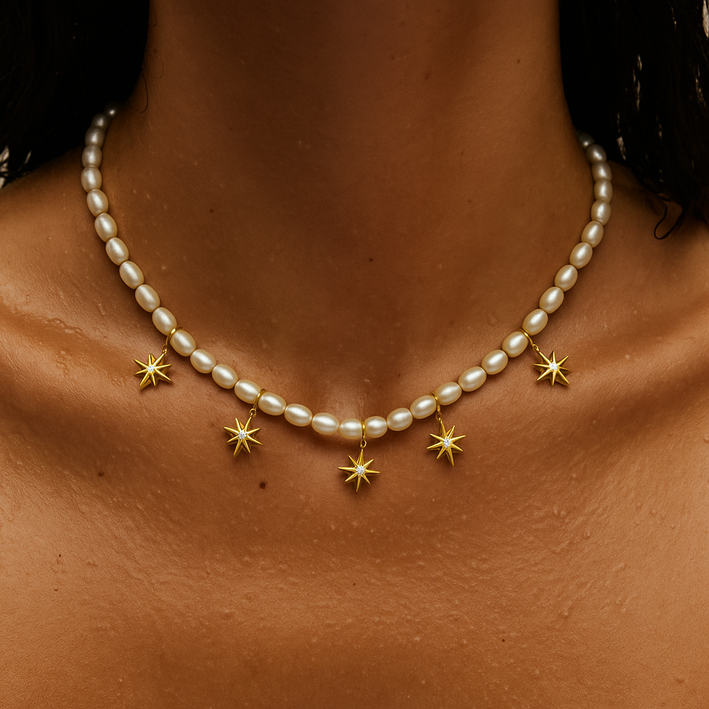 Jett North Star Pearl Choker Necklace