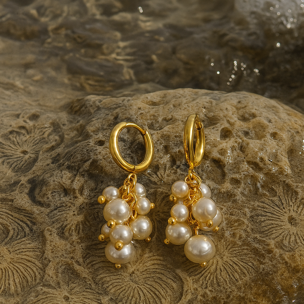 Soraya Cluster Pearl Huggie Hoop Earring