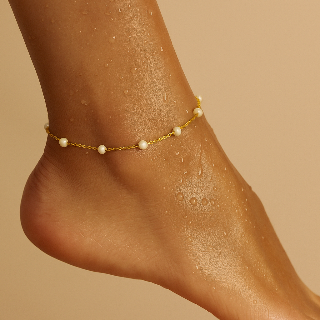 Rosette Pearl Chain Anklet