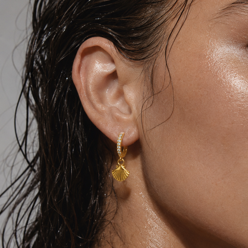 Citara Huggie Hoop Shell Earring