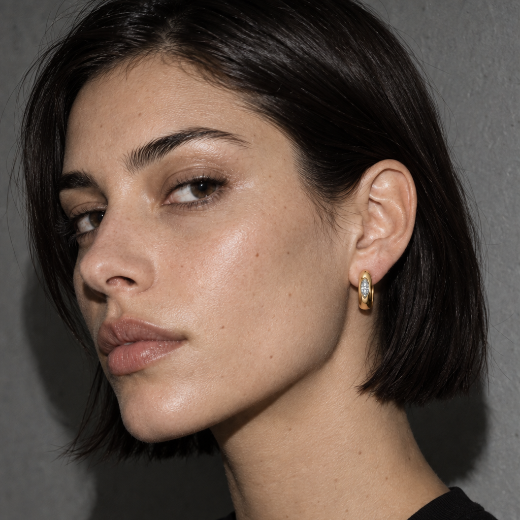 Solene Marquise Bezel Mini Hoop Earring