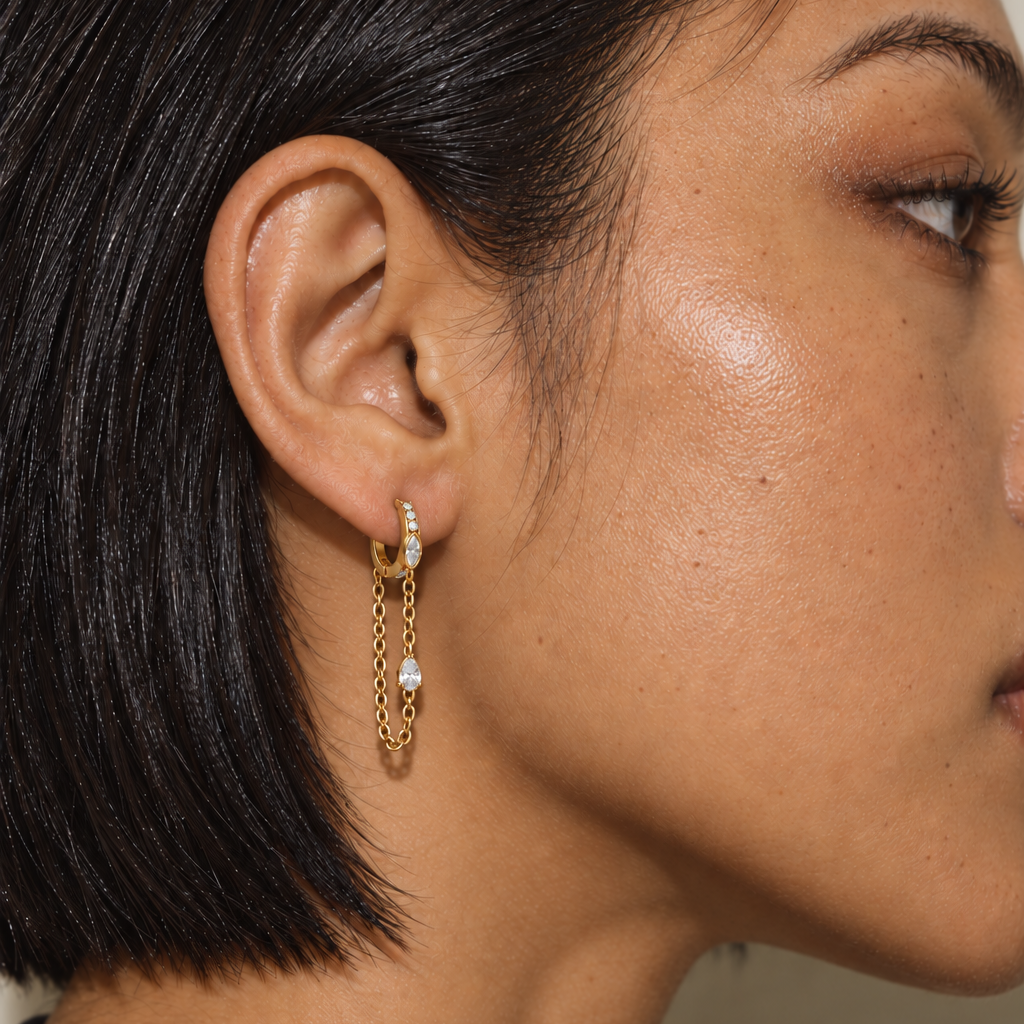 Freya Pear Chain Drop Huggie Earring