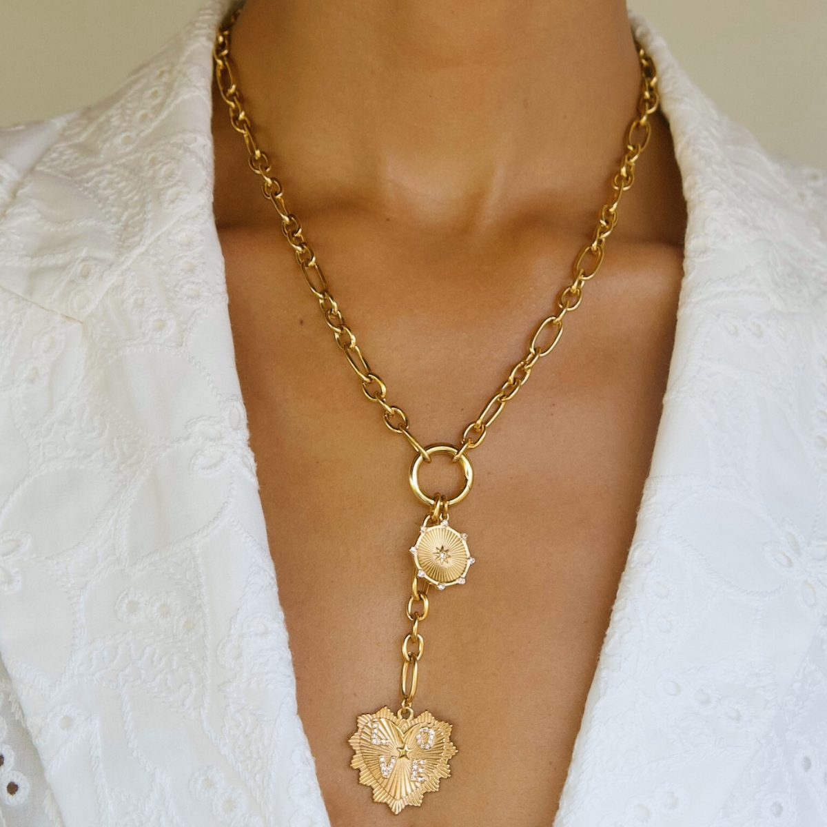 Nikita Toggle Chain Medallion Lariat Necklace