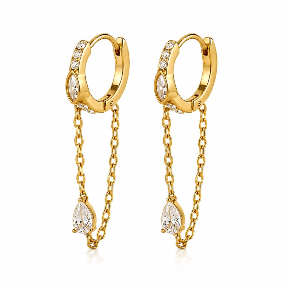 Freya Pear Chain Drop Huggie Earring