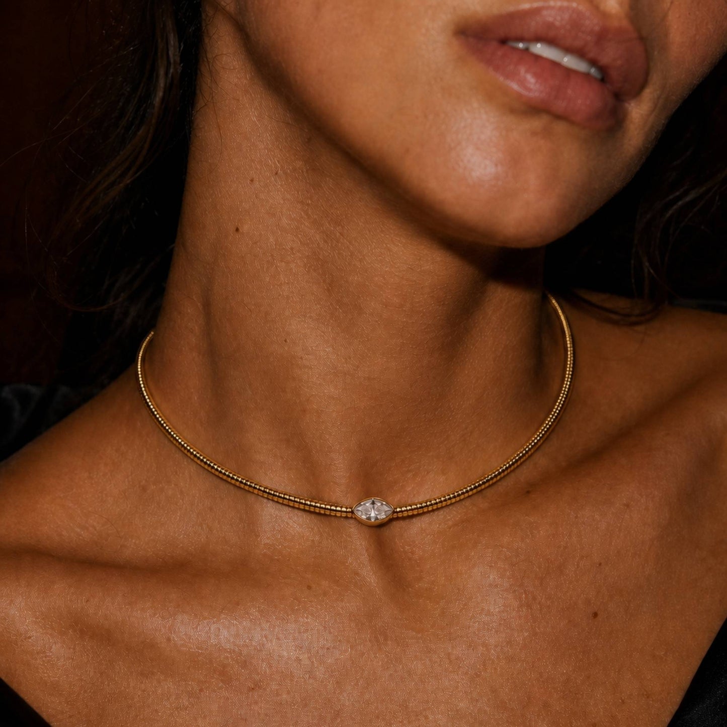 Isolde Marquise Bezel Snake Chain Choker Necklace