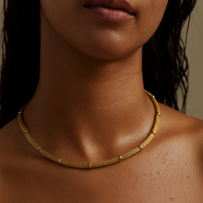 Cosette Beaded Round Mesh Chain Necklace