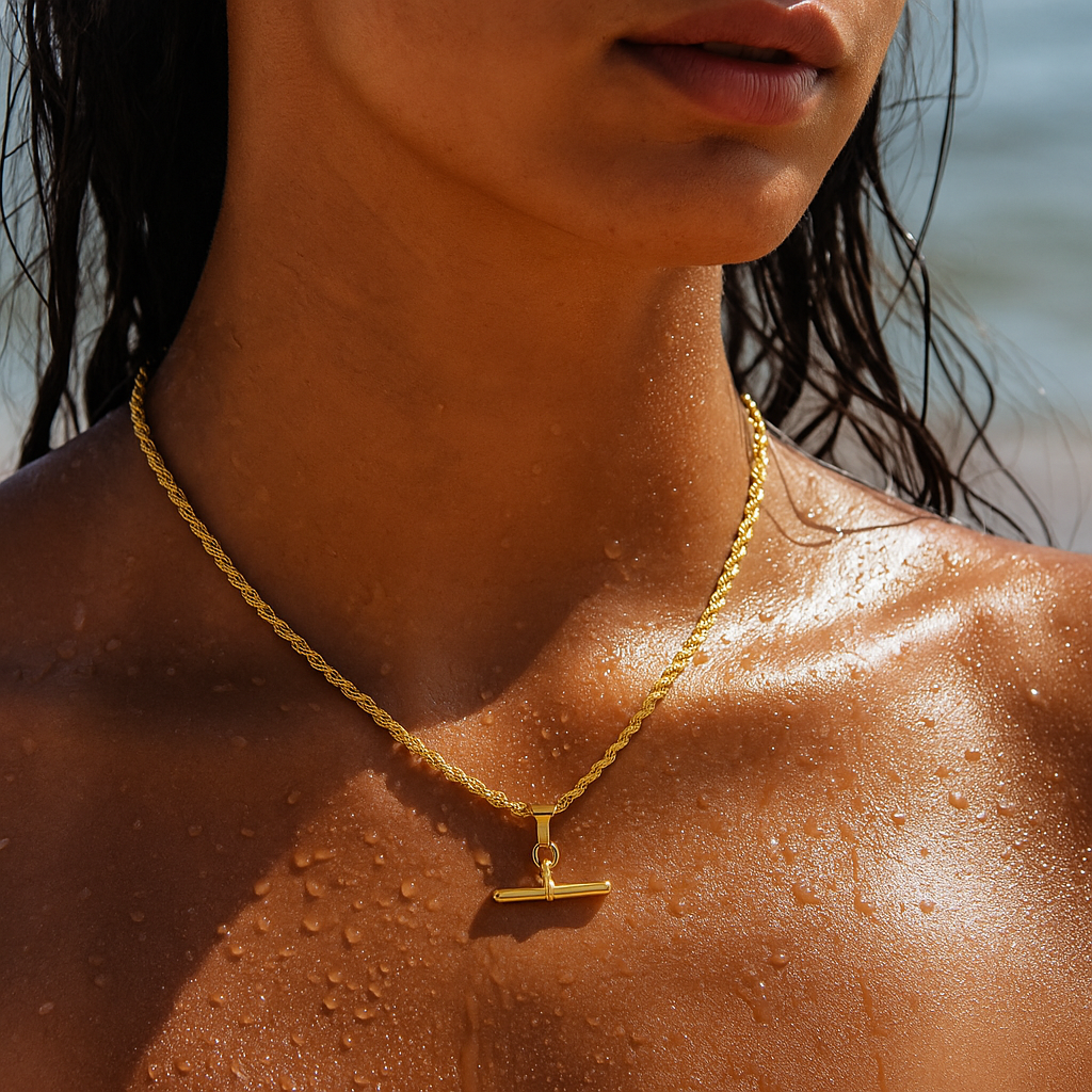 Rope Chain Bar Pendant Necklace