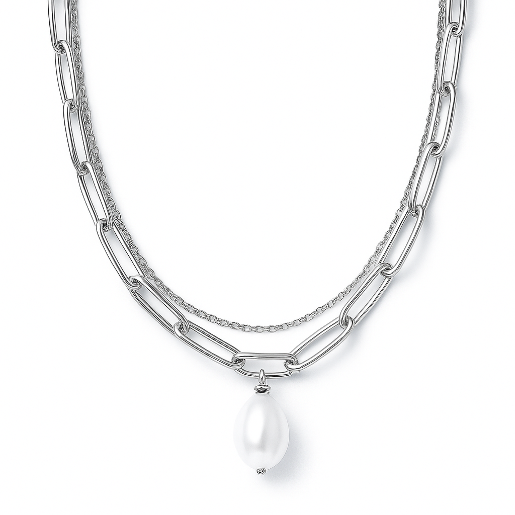 Renee Double Chain Pearl Choker Necklace