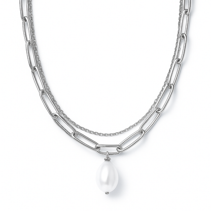 Renee Double Chain Pearl Choker Necklace