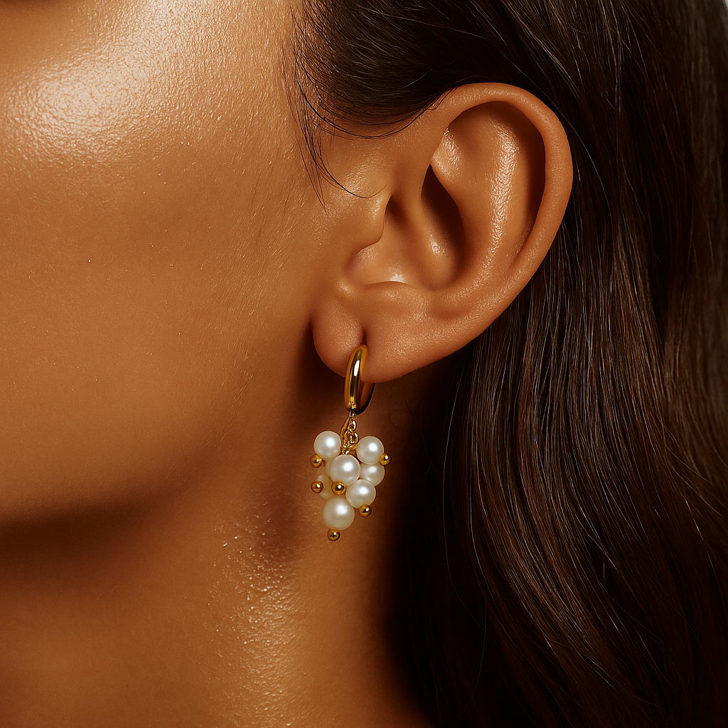 Soraya Cluster Pearl Huggie Hoop Earring