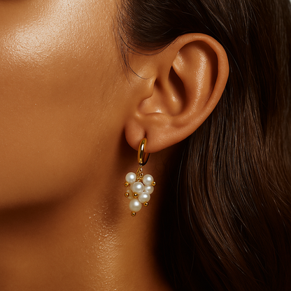 Soraya Cluster Pearl Huggie Hoop Earring