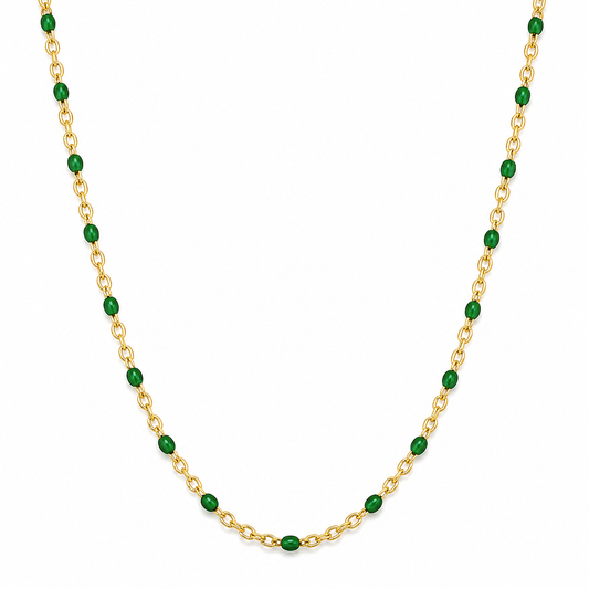 Evie Green Dainty Enamel Beaded Necklace