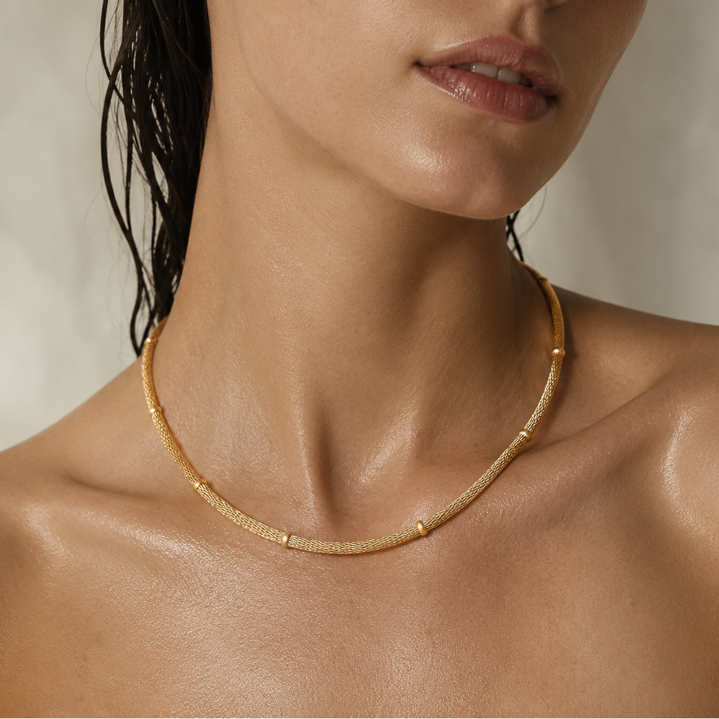 Cosette Beaded Round Mesh Chain Necklace