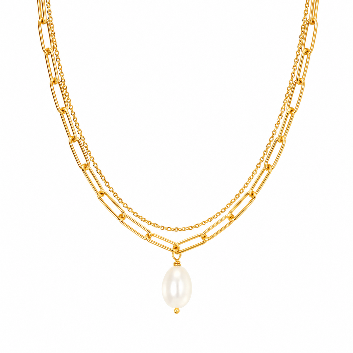 Renee Double Chain Pearl Choker Necklace — Short Necklace
