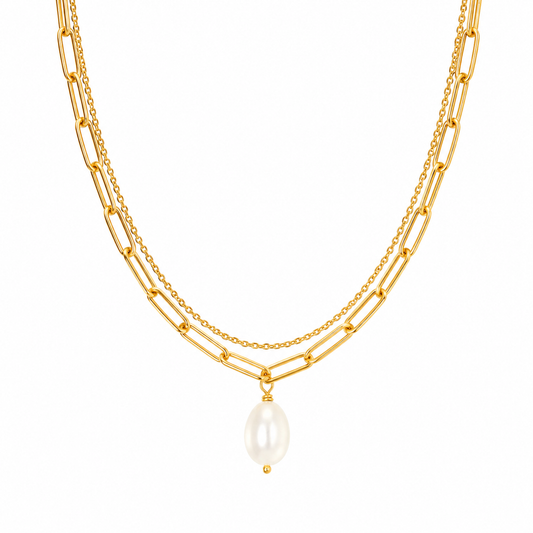 Renee Double Chain Pearl Choker Necklace