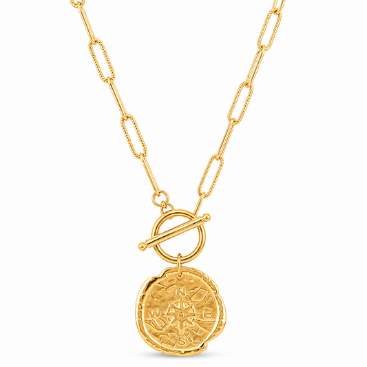 Asher Compass Pendant Toggle Chain Necklace