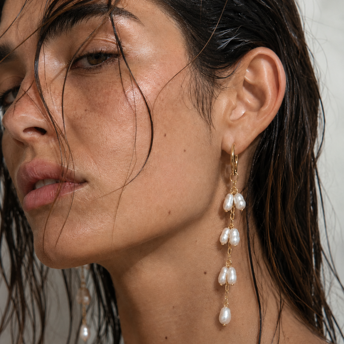 Theodora Mini Hoop Pearl Drop Earring