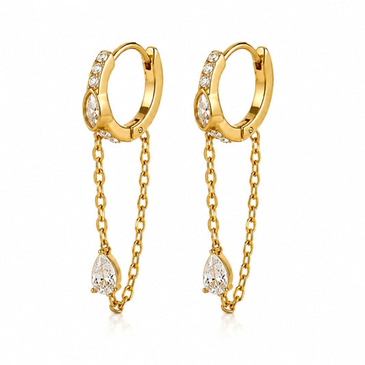 Freya Pear Chain Drop Huggie Earring