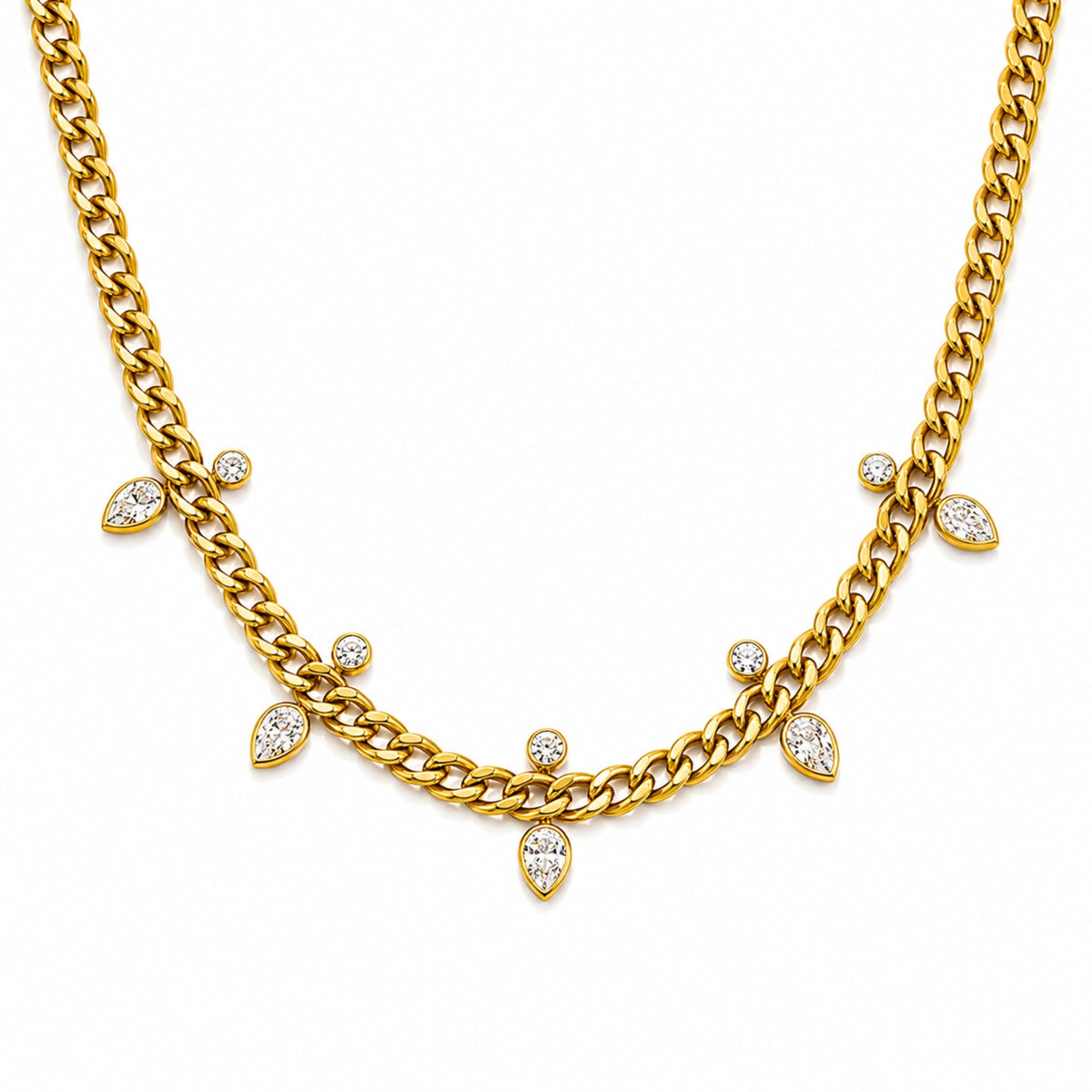 Nova Pear Bezel Cuban Chain Necklace