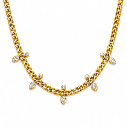 Nova Pear Bezel Cuban Chain Necklace
