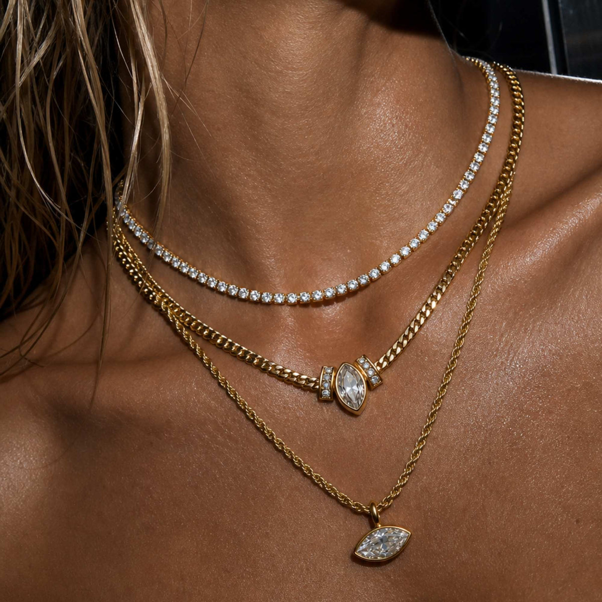 Sable Marquise Bezel Pendant Chain Necklace