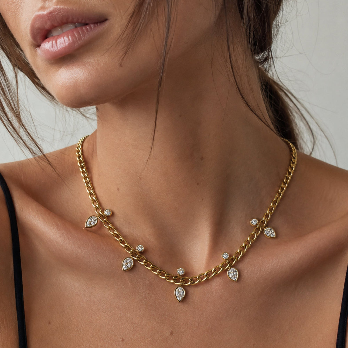 Nova Pear Bezel Cuban Chain Necklace