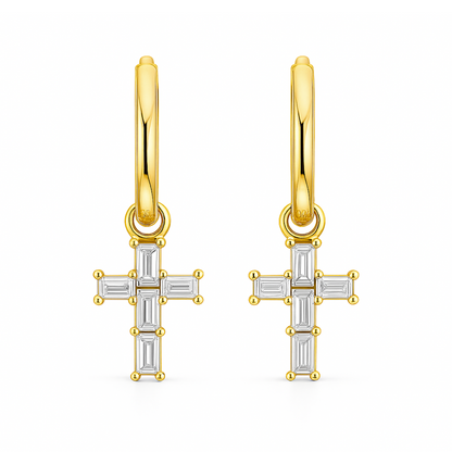 Taran Baguette Cross Huggie Hoop Earring