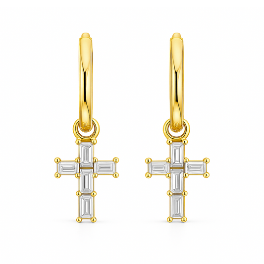 Taran Baguette Cross Huggie Hoop Earring