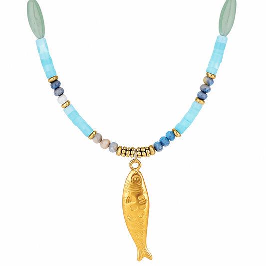 Akira Beaded Fish Pendant Necklace