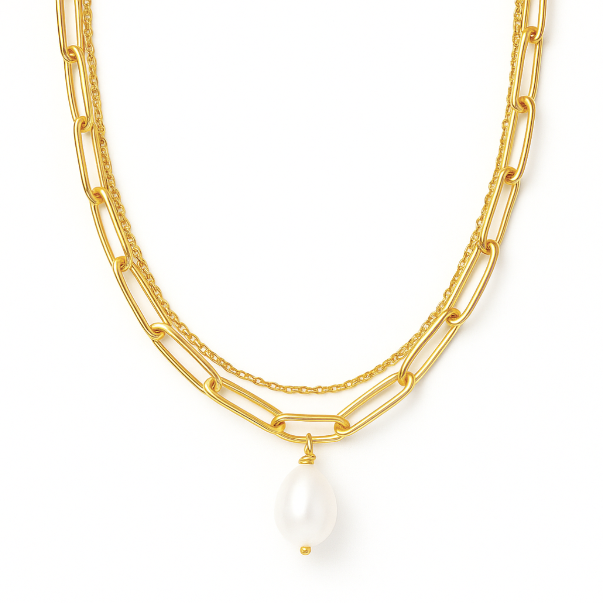 Renee Double Chain Pearl Choker Necklace