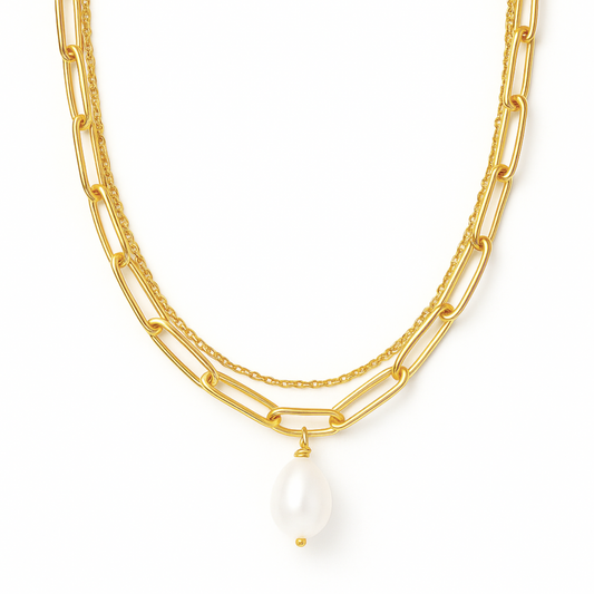 Renee Double Chain Pearl Choker Necklace